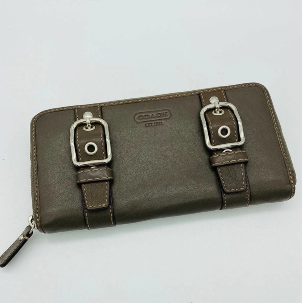 Coach double buckle accordion wallet in grey